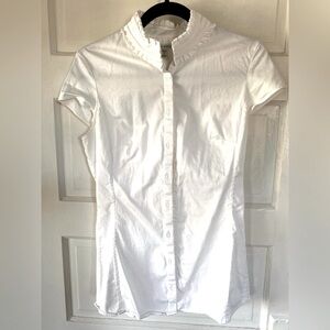 TALL - Banana Republic High Neck Cap Sleeve Button Down Blouse, Ruffle Detail 🥝